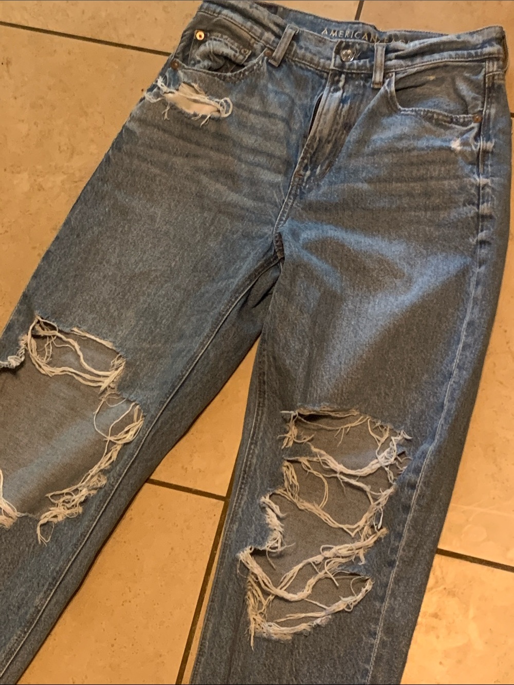 American Eagle Outfitters Distressed Light Blue Boyfriend Jeans